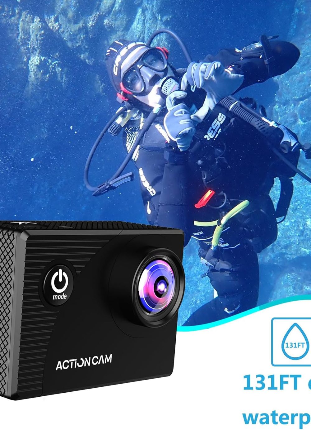 Action Camera 1080P 30fps Sports Camera 40m/131ft Underwater Waterproof with 2 Batteries and Multi-Function Accessory - Image 3