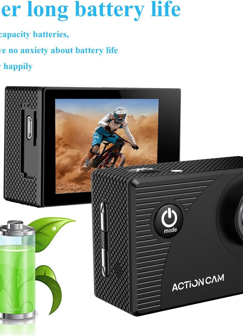 Action Camera 1080P 30fps Sports Camera 40m/131ft Underwater Waterproof with 2 Batteries and Multi-Function Accessory - Image 4