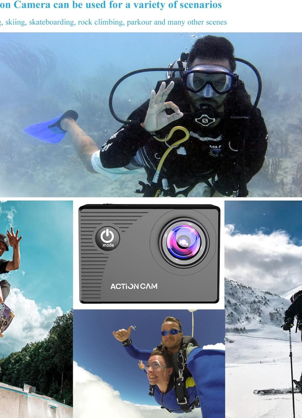 Action Camera 1080P 30fps Sports Camera 40m/131ft Underwater Waterproof with 2 Batteries and Multi-Function Accessory - Image 5