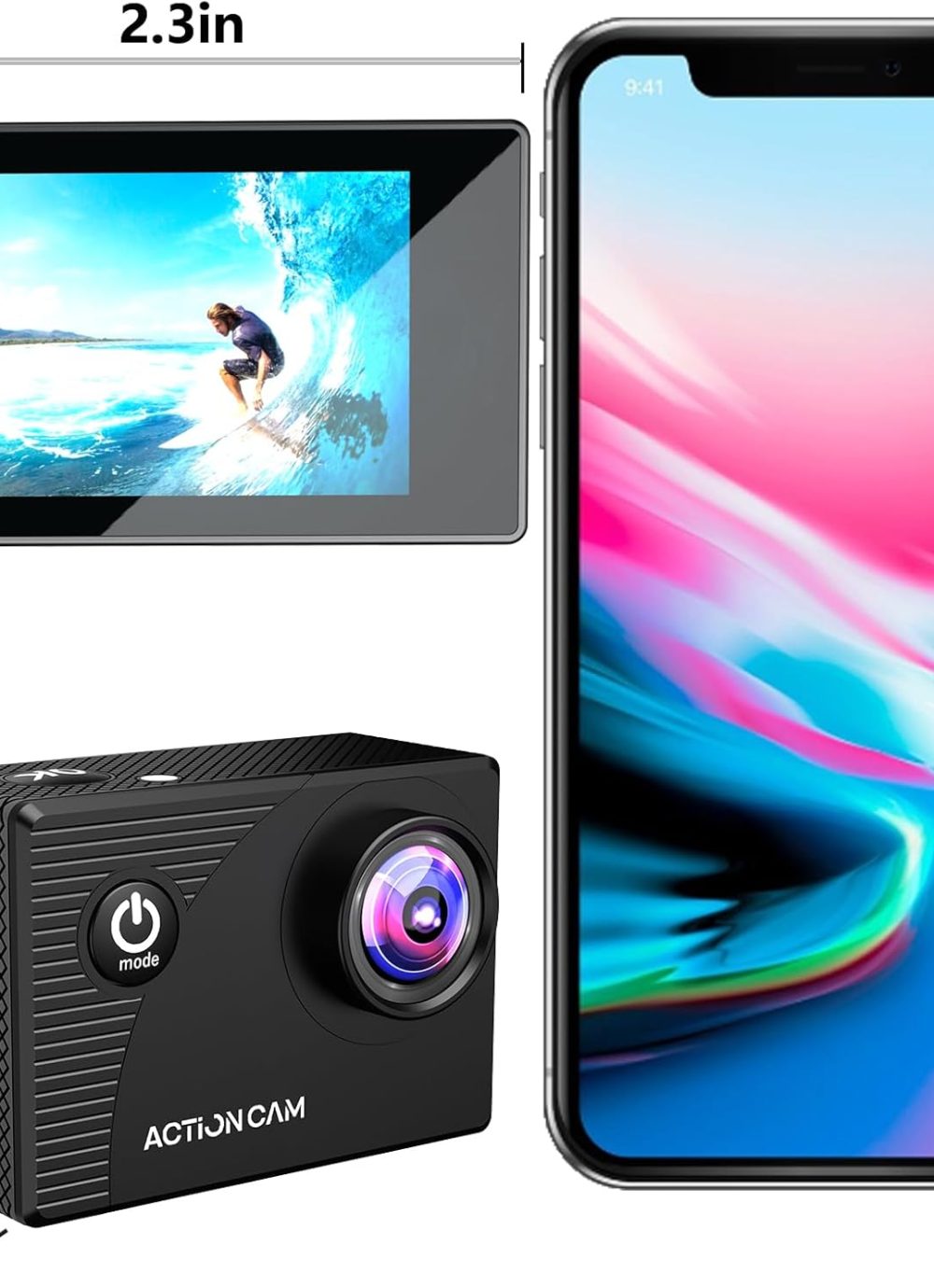 Action Camera 1080P 30fps Sports Camera 40m/131ft Underwater Waterproof with 2 Batteries and Multi-Function Accessory - Image 6